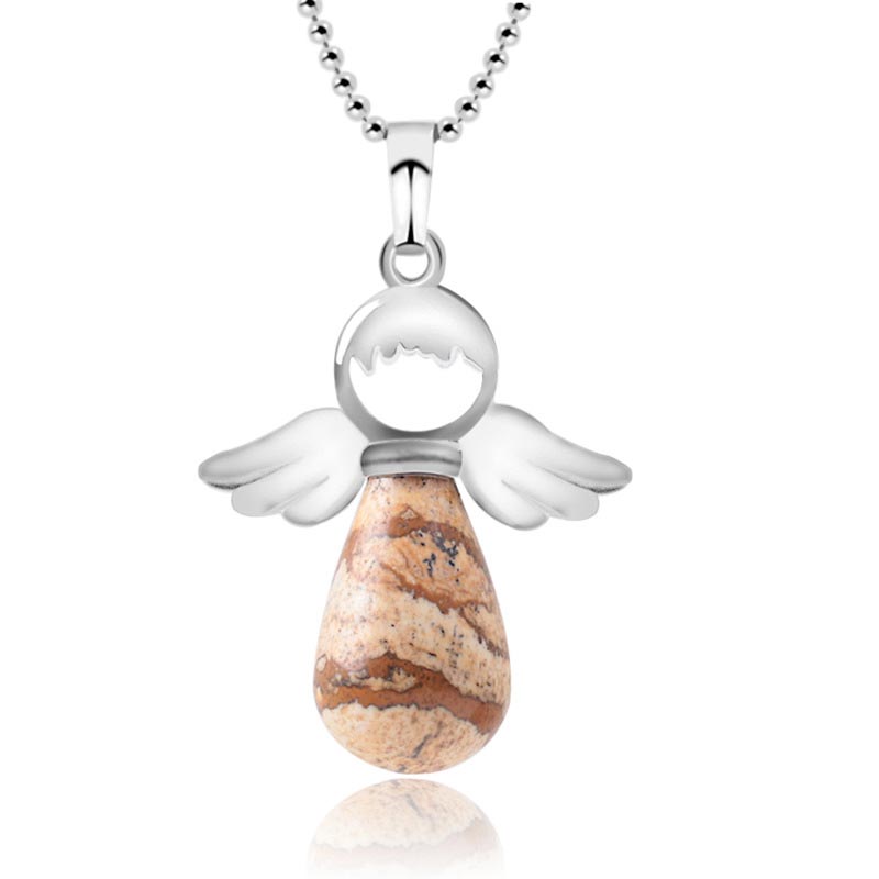 Natural Crystal Luck Necklace with Angel Wings Pendant