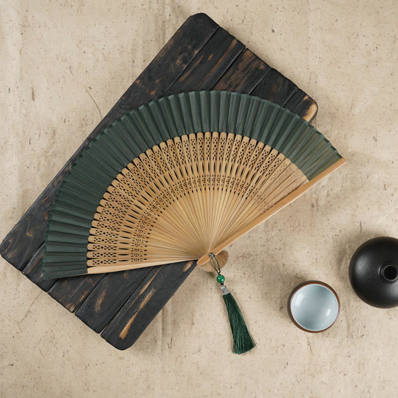 22cm Bamboo Folding Fan with Cherry Blossom Engraving