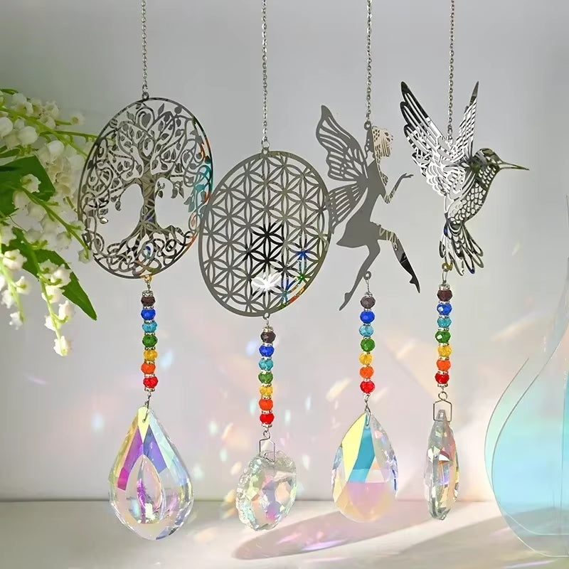 Crystal Suncatcher Outdoor Wind Chime Hanging Crystal Angel Butterfly Pendants Garden Tree Decor Window Drop Bell Hanging Decor