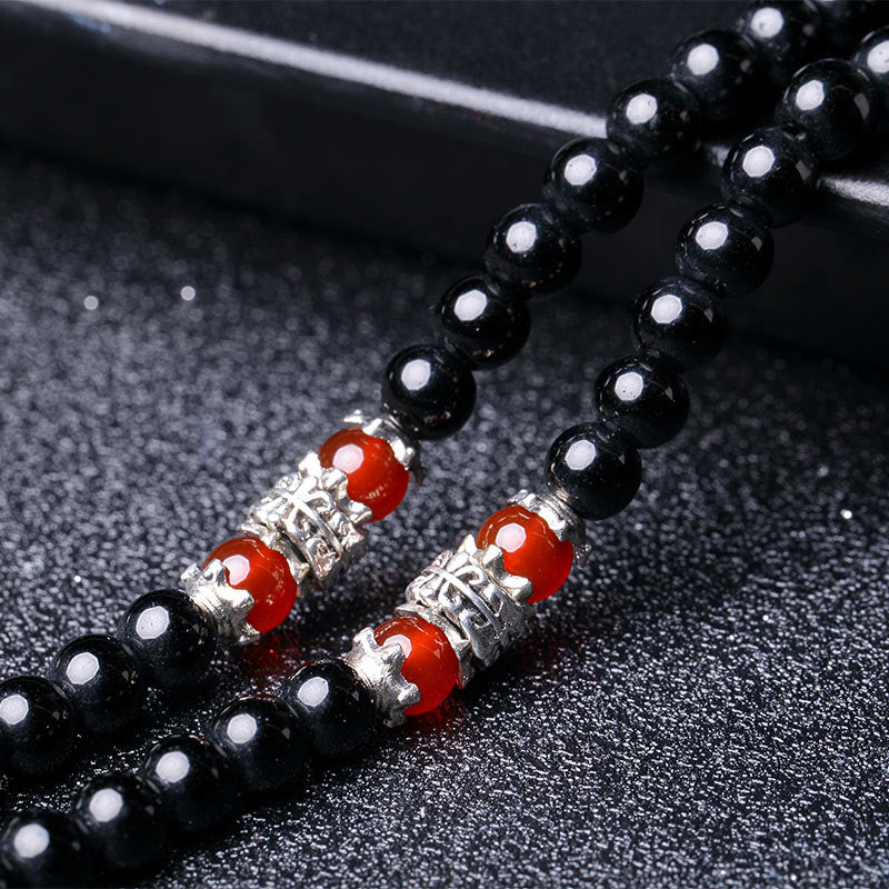 6mm Black Obsidian & Tiger Eye Mala Bracelet for Protection