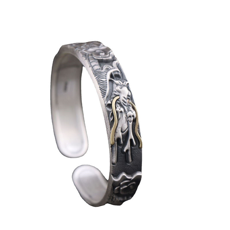 999 Sterling Silver Dragon Strength Protection Bracelet