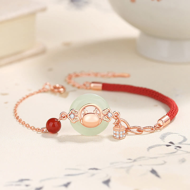 925 Sterling Silver Hetian Jade Peace Buckle Bracelet Necklace