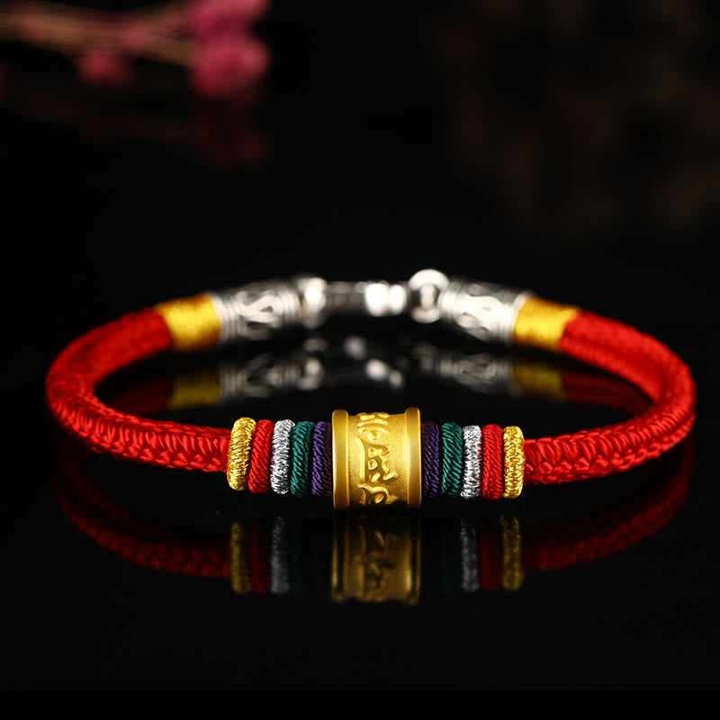 999 Gold Om Mani Padme Hum Handmade Eight Thread Peace Knot Bracelet