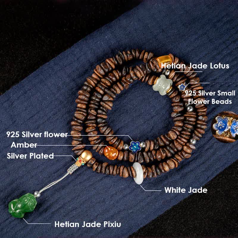 108 Mala Beads Agarwood Bracelet for Peace & Strength