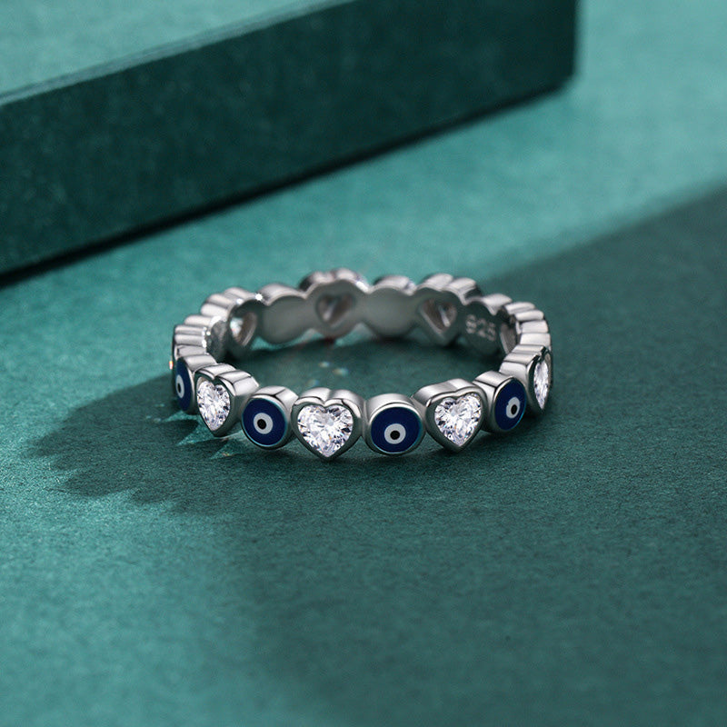 Evil Eye Love Heart Ring in 925 Sterling Silver - Protection & Blessing