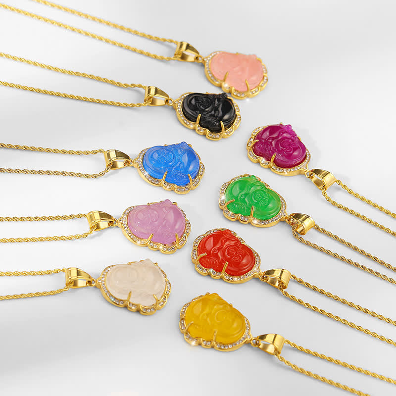 Collier de prospérité en jade Feng Shui Bouddha rieur