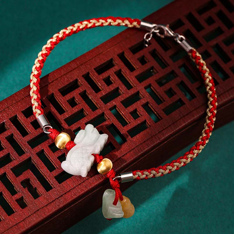 19.5cm Chinese Zodiac Jade Red String Bracelet Anklet