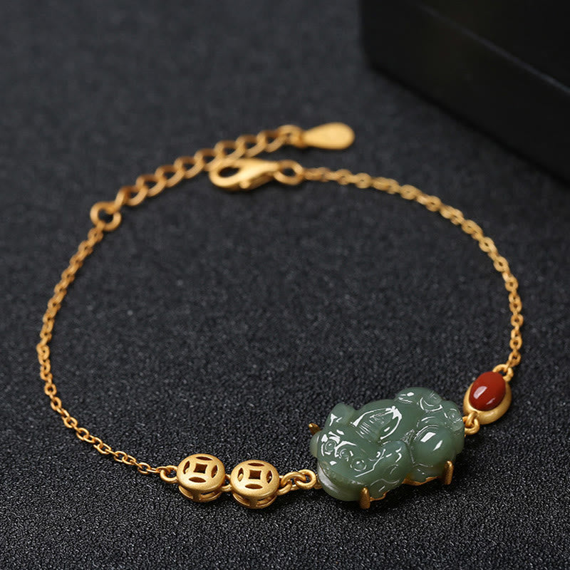 Pixiu Bracelet with Cyan Jade & Red Agate for Success