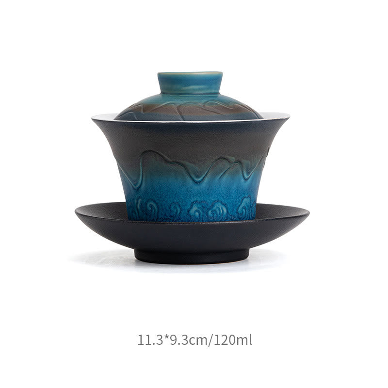 Blue Black Gradient Ceramic Gaiwan Tea Cup | 120ml Capacity