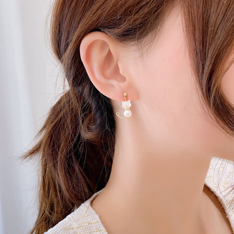 Pearl Wisdom Stud Earrings with Cat Paw Design