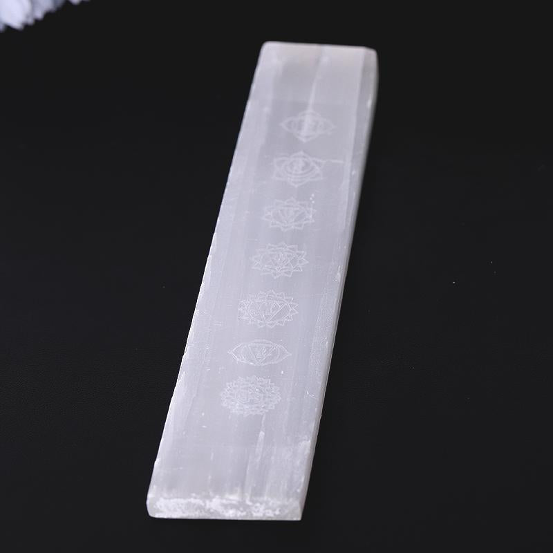 Selenite Crystal Wand with Chakra Engraving 7.5"