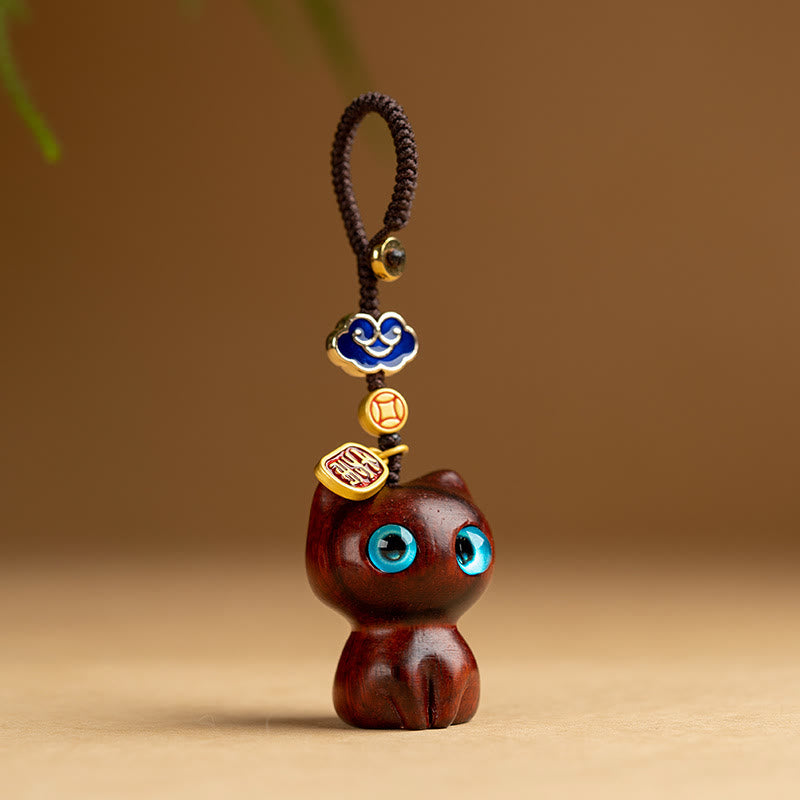 Small Leaf Red Sandalwood & Ebony Wood Protection Key Chain