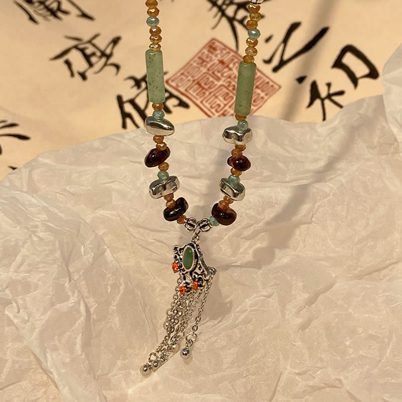 Copper Spiritual Necklace | Crystal Tassel Pendant for Luck