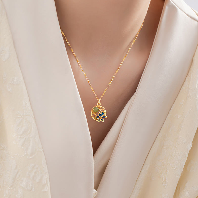 Parure de bijoux 3 pièces en jade cyan Hetian | Collier, bague et boucles d'oreilles