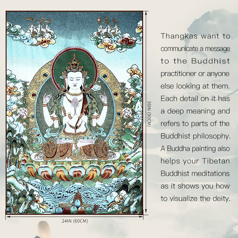 24x36 Inch Tibetan Embroidery White Tara Thangka Tapestry