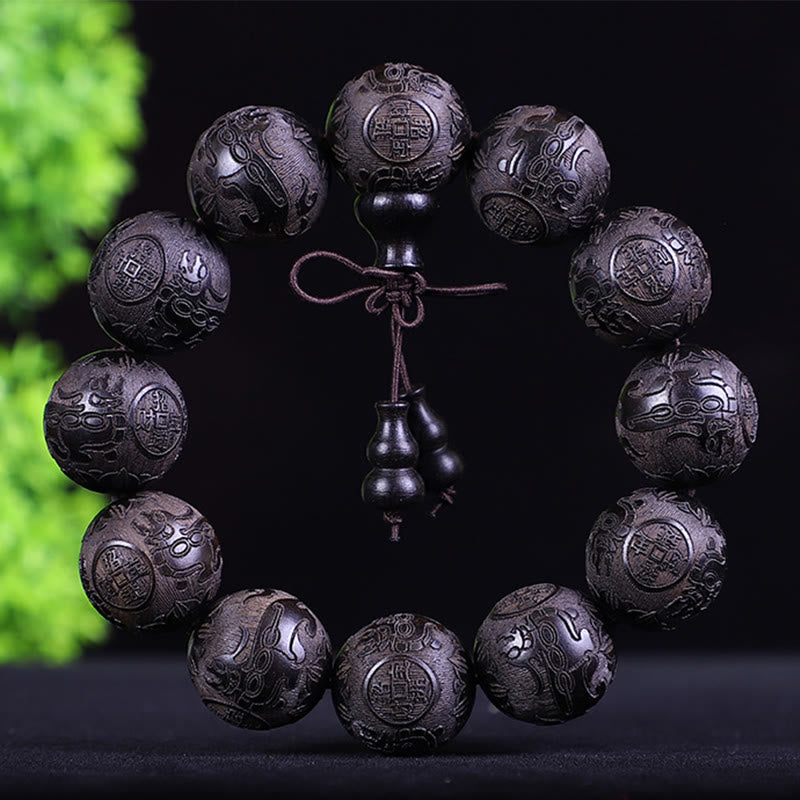 Bracelet zodiaque chinois en bois de rose | 12 perles du zodiaque Chaleur