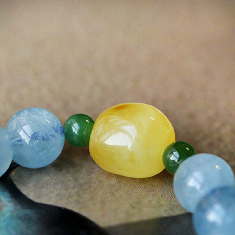 Natural Aquamarine Amber Serenity Healing Bracelet 8mm
