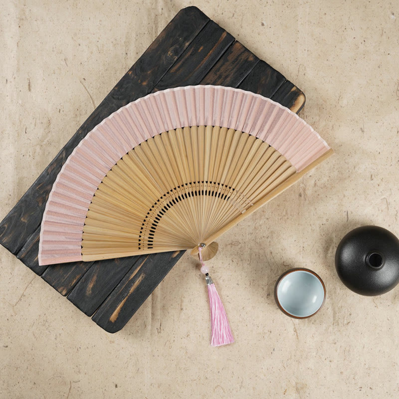 22cm Bamboo Folding Fan with Cherry Blossom Engraving
