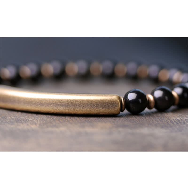 Unisex Obsidian Peace Bracelet with Red Jasper & Moss Agate