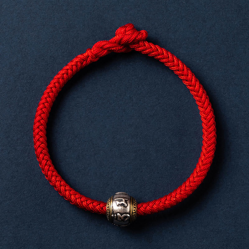 925 Sterling Silver Om Mani Padme Hum Braided Bracelet with King Kong Knot for Luck and Protection