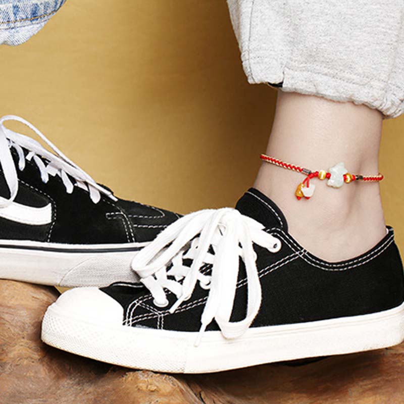 19.5cm Chinese Zodiac Jade Red String Bracelet Anklet