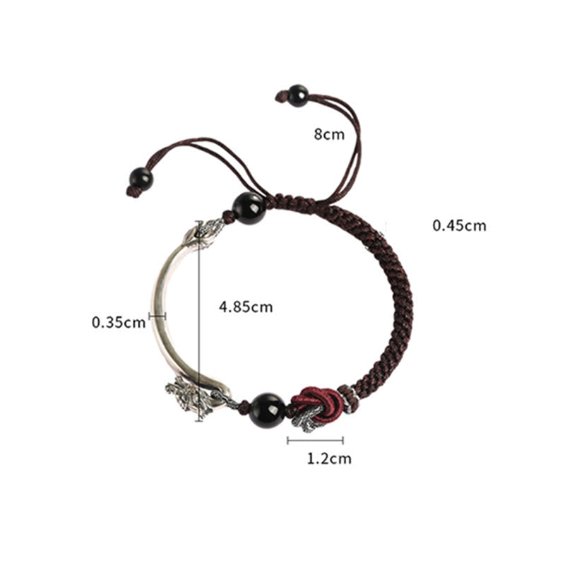 925 Sterling Silver Dragon Bracelet with Auspicious Success Symbol
