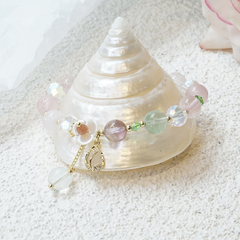 Bracelet de guérison en quartz fraise et fluorite pour une clarté émotionnelle