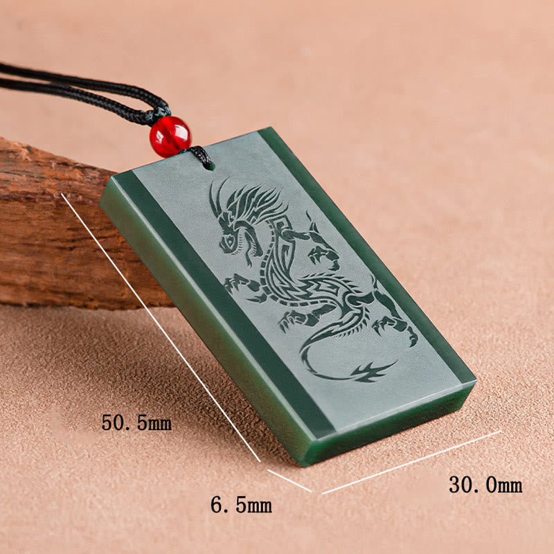 Hetian Cyan Jade Dragon Success Necklace Pendant