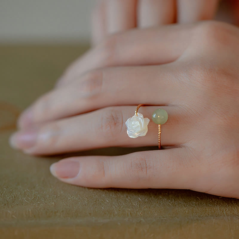 14K Gold Plated Tridacna Stone Jade Blessing Ring Adjustable