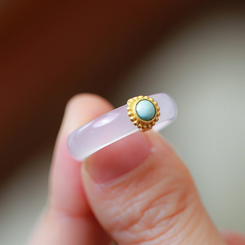 Cyan Jade & Red Agate Luck Protection Ring | Agate Rings