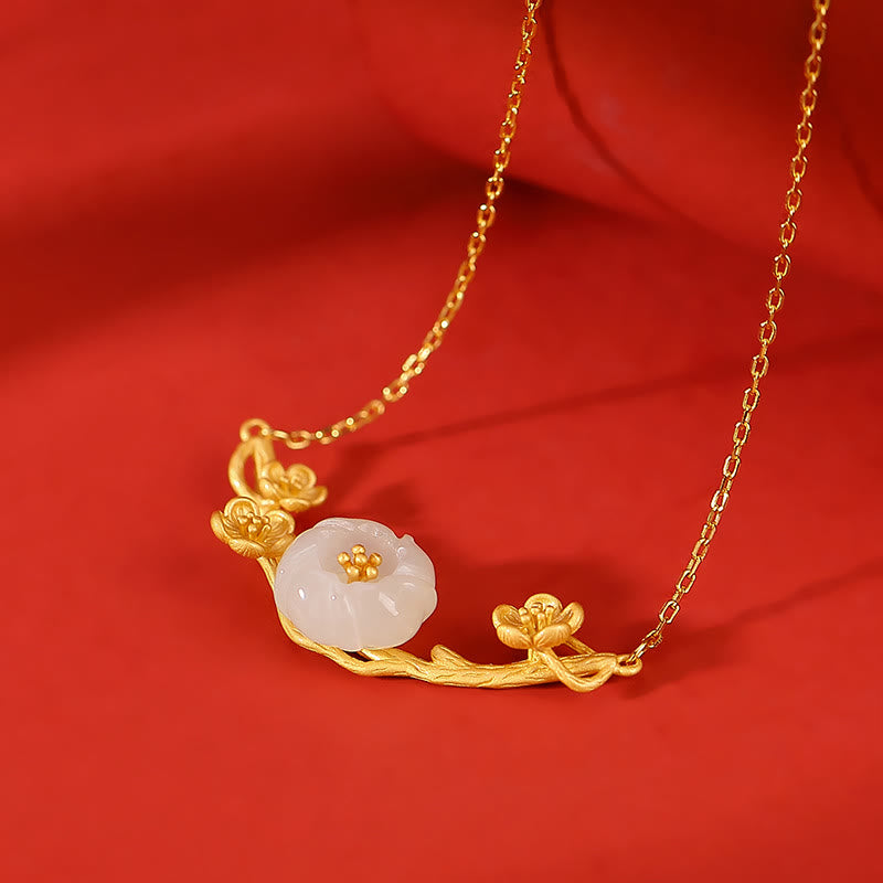 Hetian Jade Plum Blossom Luck Necklace Bracelet Ring Set