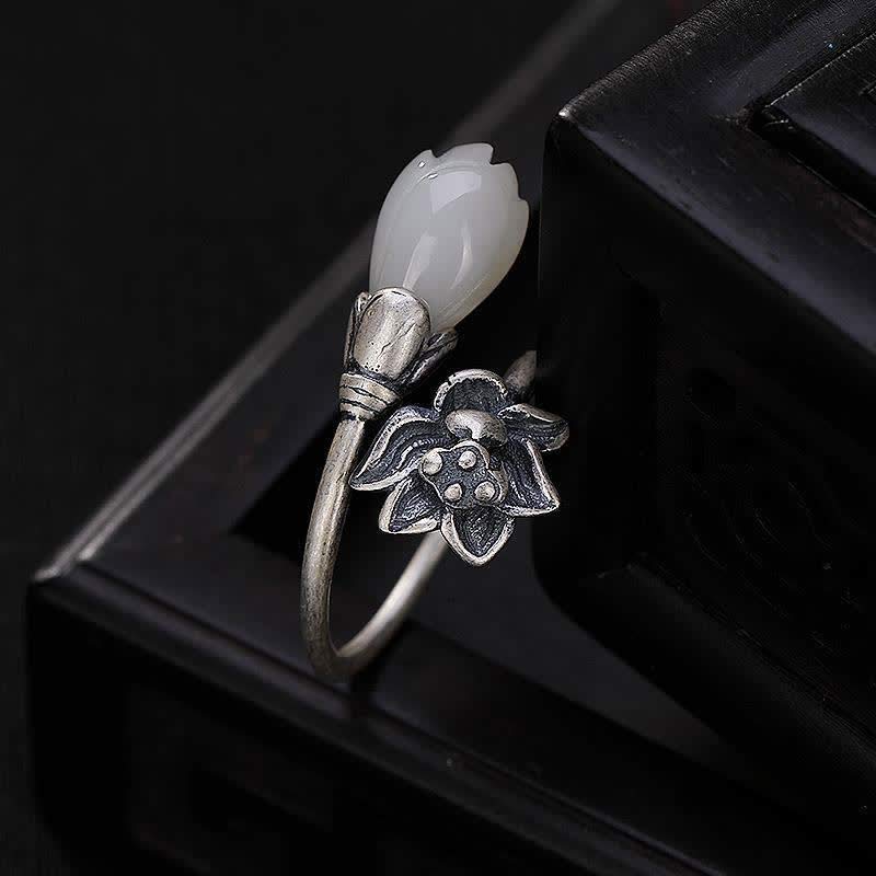 Adjustable Jade Lotus Copper Balance Healing Ring