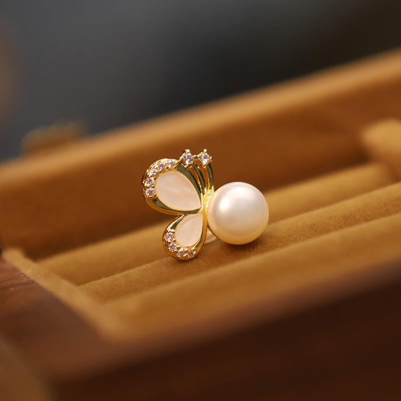 925 Sterling Silver Pearl Butterfly Stud Earrings for Healing & Balance