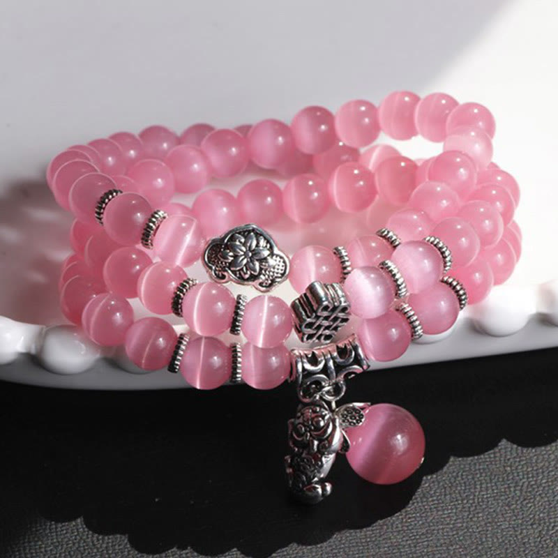 8mm Chrysoberyl Cat Eye PiXiu Triple Wrap Support Bracelet
