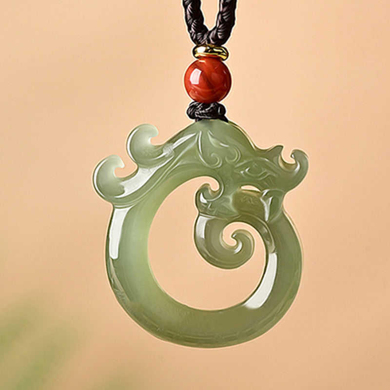 Cyan & White Jade Dragon Protection Necklace 50cm
