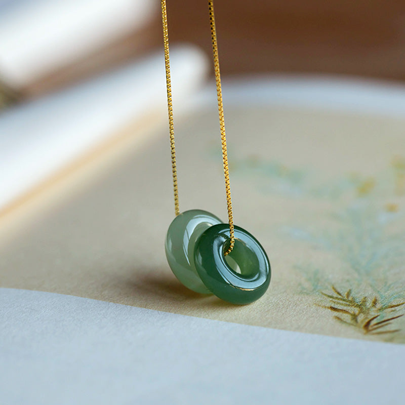 14mm Natural Jade & Cyan Jade Peace Necklace for Luck & Abundance