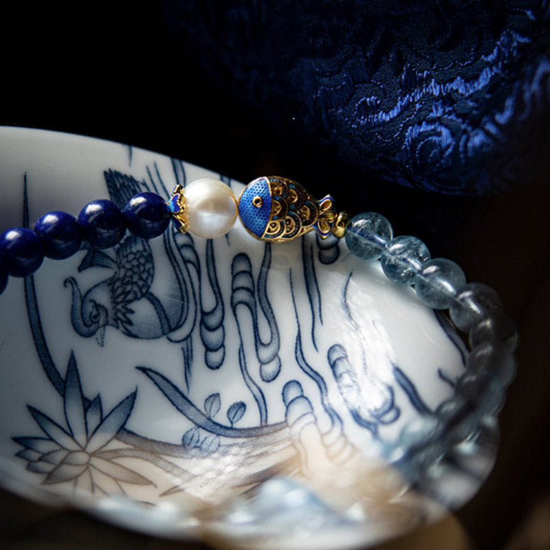 6mm Aquamarine Lazurite Healing Bracelet for Balance & Peace