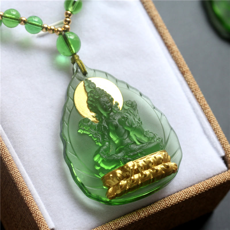 Liuli Crystal Green Tara Necklace | Spiritual Protection Pendant
