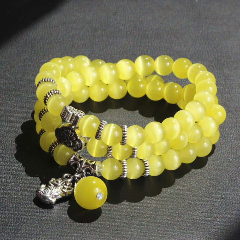 8mm Chrysoberyl Cat Eye PiXiu Triple Wrap Support Bracelet
