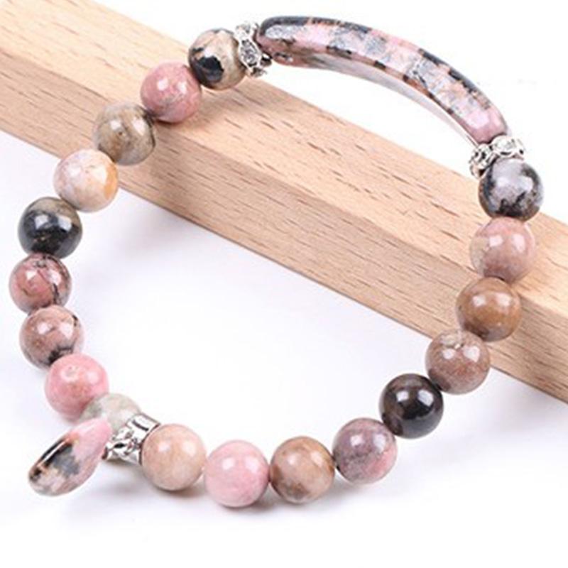 Bracelet de perles de guérison en quartz naturel avec cœur d'amour 8 mm