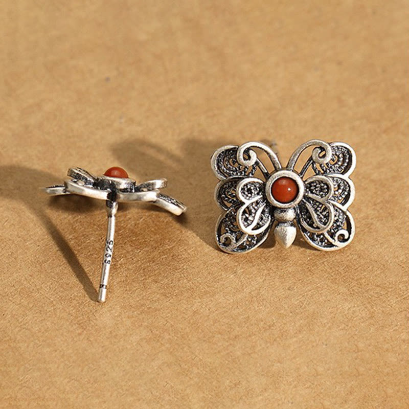 Red Agate Butterfly Ring & Earrings Set for Self-Acceptance
