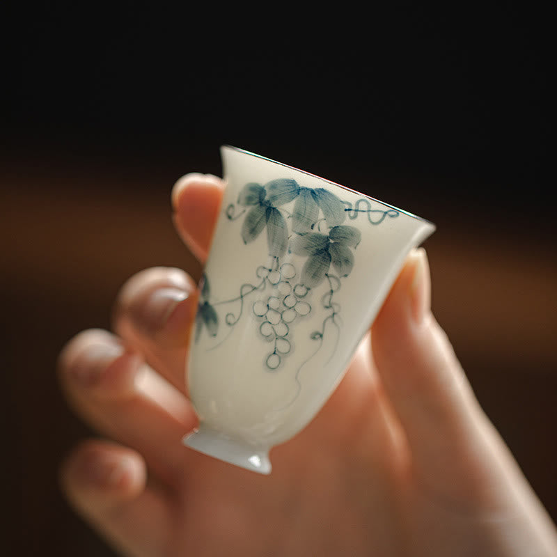 Small Hand Painted Grapes Ceramic Tea Cup 30ml