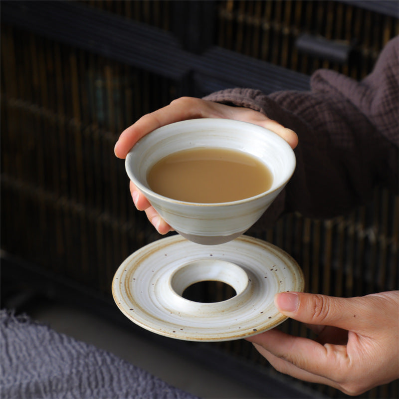 Ceramic Planet Design Coffee Mug with Saucer - Rough Pottery