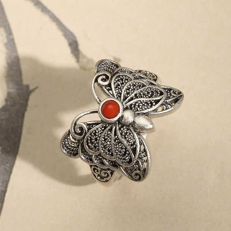 Red Agate Butterfly Ring & Earrings Set for Self-Acceptance