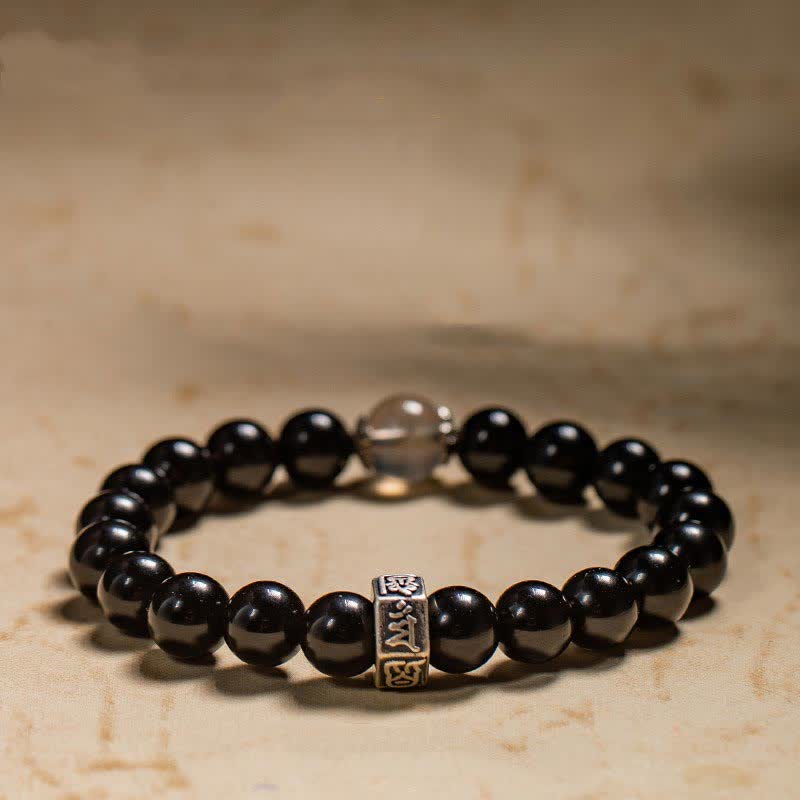 Unisex 8mm Chinese Zodiac Strength Bracelet in Obsidian & Moonstone