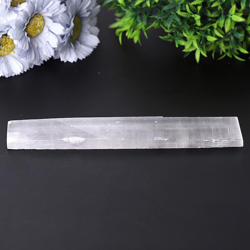 Baguette en cristal de sélénite de 8 po avec gravure de lune