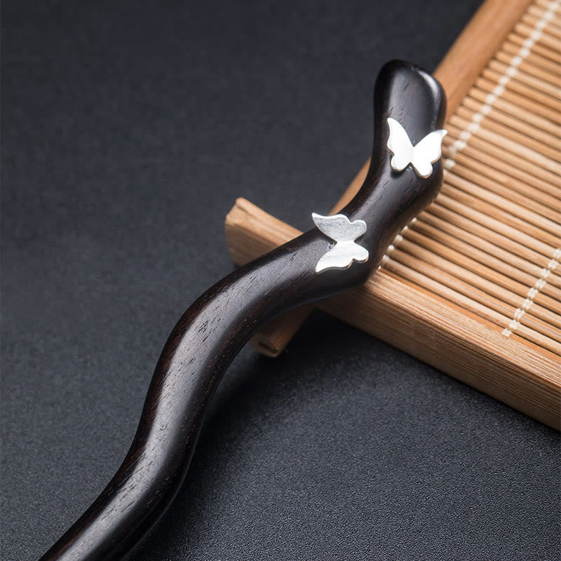 Épingle à cheveux papillon en ébène et argent 925 | Style chinois relaxant