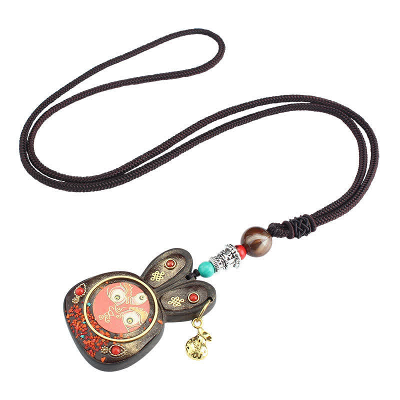 Collier pendentif spirituel des cinq dieux de la richesse en ébène