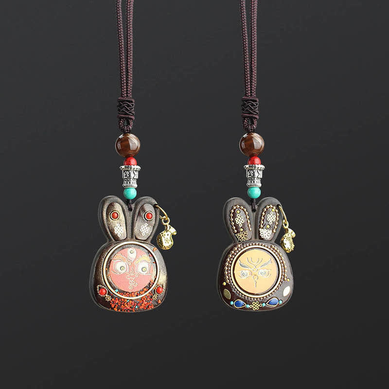 Collier pendentif spirituel des cinq dieux de la richesse en ébène