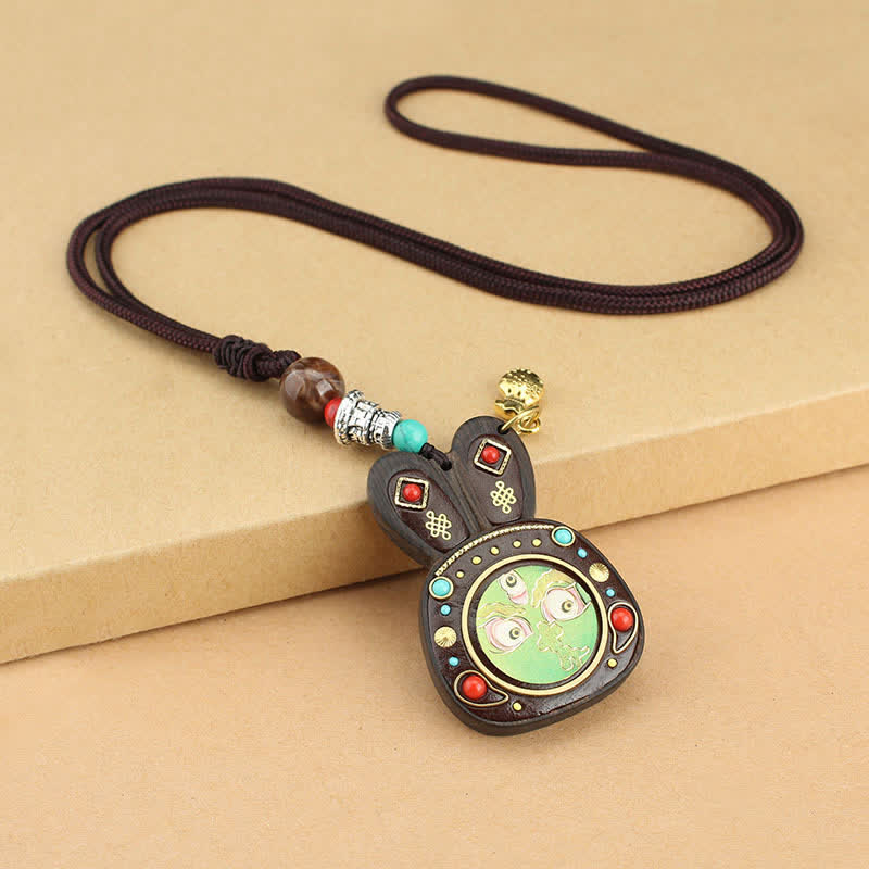 Collier pendentif spirituel des cinq dieux de la richesse en ébène